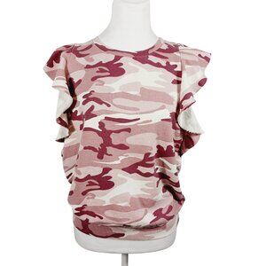 NWT Anthropologie T. la Pink Camo Ruffle Cap Sleeve Sweatshirt Top Size Medium